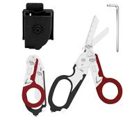 Tijeras plegables 6 en 1, tijeras de rescate, pinzas tácticas plegables con cortador de correa e interruptor de cristal para rescate (negro y rojo)