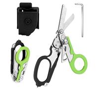 Tijeras plegables 6 en 1, tijeras de rescate, pinzas tácticas plegables con cortador de correa e interruptor de cristal (verde oscuro)