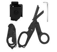 Tijeras plegables 6 en 1, tijeras de rescate, pinzas tácticas plegables con cortador de correa e interruptor de cristal (negro puro)