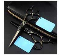 Tijeras profesionales del peluquero del kit, plana Shear + dientes de cizalla Combinación delicada Set Tijeras de salón, peluqueros o uso en el hogar, la luz y Sharp,Negro,5.5 INCH