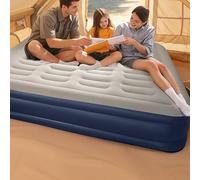 TIKATARER Colchón de Aire con Bomba, Colchón Inflable Flocado de PVC de 15,7 Pulgadas de Alto Transpirable, Cama de Aire Inflable Portátil, Ideal para Acampar, Viajar e Invitados (Gris Azulado)