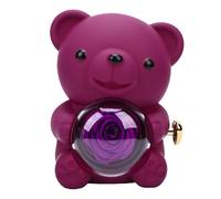 TIKATARER Joyero de Oso con Rosa Preservada, Pomo Giratorio en Forma de Corazón para Guardar Joyas Ocultas, con Tapa Transparente para Regalo de Boda, Aniversario y Cumpleaños (Purple)