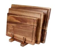 TIKATARER Juego de 3 Tablas de Cortar de Maciza para Charcutería con Estante de Almacenamiento de a Juego, Tablones de Preparación de Alimentos de Varios Tamaños, Cocina