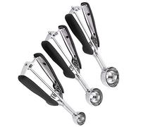 TIKATARER Juego de Cucharas para Helado, Cuchara de Acero Inoxidable 304 de 3 Piezas, Cuchara con Mecanismo de Rebote con TPR, para Melón y para Frutas, Juego de Herramientas de Cocina (BLACK)