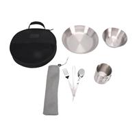 TIKATARER Kit de Desorden para Acampar de Acero Inoxidable, Juego de Utensilios Portátiles de Doble Capa, Vajilla de Cocina de Tazón Espesado con Cubiertos, Ideal para Mochileros, Al Aire, Camping