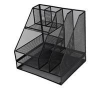 TIKATARER Organizador de Escritorio de Malla Gruesa de Color Negro, Portalápices Multifuncional de 2 Columnas y 4 Capas, Bandeja de Almacenamiento, Ideal para Suministros de Oficina