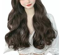 TIKATARER Peluca con Flequillo, Pelucas de Ola Larga con Cabello Sintético de Cosplay con Ver a Través de Flequillo Rizado de Golpe para Mujeres que Datan de Uso Diario (Marron oscuro)