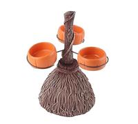 TIKATARER Soporte para Cuenco de Aperitivos de Calabaza de Halloween, Bandeja para Servir Escoba con 3 Cuencos de Calabaza de Cerámica, Ideal para Decoraciones de Fiesta de Halloween, (#2)
