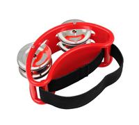 TIKATARER Tamburina de Pie, con 4 Pares de Panderetas de Jingles para Adultos Percusiones Instrumento de Percusión Musical para Acompañamiento Cajón (rojo)