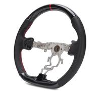 TIKATARER Volante Estilo Fibra de Carbono Hydro Dip, Cuero Perforado con Costuras Rojas, Diseño de Fondo Plano de Repuesto para 370Z 2009 2020