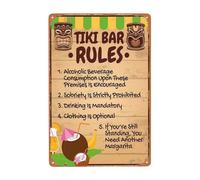 Tiki Bar Rules - Letrero de metal vintage, póster Aloha Hawaii, letrero retro de estaño para hombre, cueva, bar, garaje, pubs, hotel, decoración de pared, regalo, 8 x 12 pulgadas