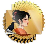 Tiki Decorations Tattoos - Casco de niña genial Una mujer en un kimono naranja con un pájaro negro (12 x 18 cm)