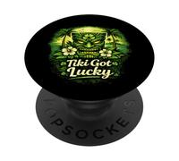 Tiki Got Lucky Shamrock Tiki Vibes en una Isla Tropical de Hawái PopSockets PopGrip Adhesivo