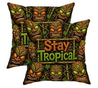 Tiki - Juego de 2 fundas de almohada con diseño de máscara tropical, hojas de plantas tropicales, color verde de verano con patrón de cremallera oculta, fundas de almohada para el hogar, dormitorio