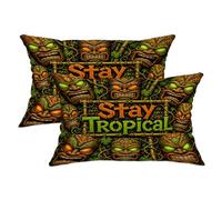 Tiki - Juego de 2 fundas de almohada con diseño de máscara tropical, hojas verdes de verano con cremallera oculta, almohadas decorativas para sala de estar, dormitorio, loft, oficina, coche