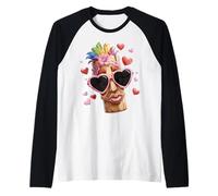 Tiki Luau Hawaii Hawaii Tiki Máscara Día de San Valentín Corazón Camiseta Manga Raglan
