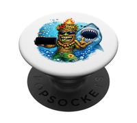Tiki Man Shark Selfie - Funny Island Ocean Vibes Tropical PopSockets PopGrip Adhesivo