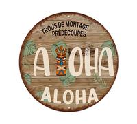 Tiki Mask - Cartel de metal retro Aloha con textura de madera y hojas de palma, letrero redondo de estaño, decoración vintage para bar, hogar, cueva de hombre, cocina, lavandería, regalo, 8 x 8