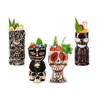 Tiki Mugs 4 tazas Tiki para cócteles, Bar Craft Juego de Vasos de cerámica tiki novedosos cerámica con temática hawaiana para cócteles y fiestas, celebración de festivales de boda,Q8