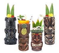 Tiki Mugs 4 tazas Tiki para cócteles, Juego de Vasos de cerámica tiki novedosos cerámica con temática hawaiana para cócteles y fiestas, celebración de festivales de boda