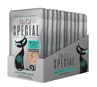 TIKI PETS Cat Special Mousse - Fórmula de alimento húmedo para gatos, fórmula de piel y pelaje, salmón en caldo, 12 bolsas, 2.4 onzas