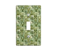 Tiki - Placa de cubierta de interruptor de luz individual, diseño geométrico de palmera retro tropical, de plástico verde, tamaño estándar, placa decorativa para nuevo apartamento, hogar, dormitorio