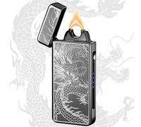 TIKIUKI Mechero Electrico Recargable Encendedores Eléctricos A Prueba De Viento Encendedor De Arco Plasma Encendedor para Vela con Indicador De Batería para Acampar Al Aire Libre (Dragón-Negro)