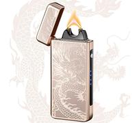 TIKIUKI Mechero Electrico Recargable Encendedores Eléctricos A Prueba De Viento Encendedor De Arco Plasma Encendedor para Vela con Indicador De Batería para Acampar Al Aire Libre (Dragón-Dorado)