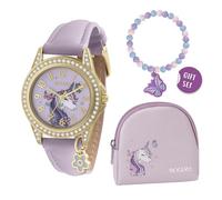 Tikkers Juego de regalo de reloj de unicornio morado y mariposa para niña, pulsera y bolso, morado, Unicornio