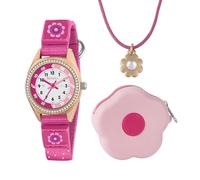 Tikkers Juego de regalo de reloj, collar y bolso de flores rosas para niña, rosa, Flor
