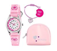 Tikkers - Juego de reloj de lona rosa con correa de corazón, bolso y pulsera para niñas, rosa, Correa