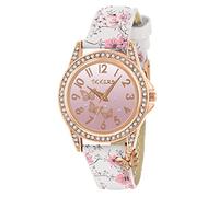 Tikkers Reloj de oro rosa con diseño de mariposa con estampado de flores NTK0029, Gris oro rosa, Kids, Estampado floral con dije de mariposa