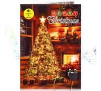 TIKLANA Tarjetas de Navidad con luces y música, diseño mágico de árbol de Navidad y chimenea, hecho a mano, musical de Navidad, regalo de vacaciones de invierno, tarjeta de felicitación para