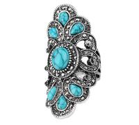 TIKODIDA Anillo Retro para Mujer Turquesa Azul Natural y Diamante Hueco, Joyería para Dedos en Estilo Vintage para Uso Diario y Fiestas