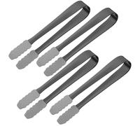 TIKODIDA Pinzas para Hielo y Azúcar de Acero Inoxidable Agarres de Silicona Antideslizantes, Juego de 4 Piezas Negras, Multifuncionales para Cocina, Barbacoa y Parrilla Doméstica