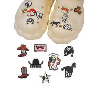 tikono 18 dijes de zapatos de vaquera, dijes de zapatos de caballo para zuecos, discoteca rosa, sombrero de vaquera, botas, decoración de estrellas de la suerte para zapatos para mujer