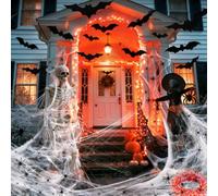 TIKONT Juego de 66 decoraciones de Halloween - 6 m 60 luces LED con telaraña, 30 arañas y 36 murciélagos - Decoración de Halloween impermeable para interiores y exteriores para ventana, jardín y