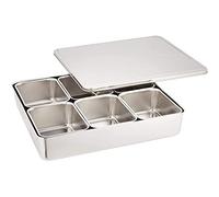 TIKUSAN Contenedor de Especias de Acero Inoxidable Yakumi Sartén Caja de Almacenamiento de Especias Bandeja con Tapa Tamaño R Fabricado en Japón (6 Contenedores)