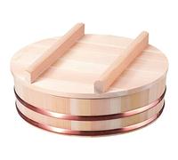 TIKUSAN Hangiri - Recipiente de madera para mezclar arroz, sushi, banda de cobre con tapa, fabricado en Japón, hecho de ciprés Sawara, sushi, tazón de arroz con tapa, sushi oke (30 cm)