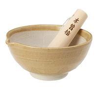 TIKUSAN Juego de mortero y pilón de cerámica Ripple Ridge (Suribachi y Surikogi) con boquilla fabricada en Japón Mino Ware (marrón medio)