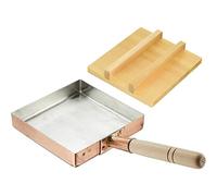 TIKUSAN Tamagoyaki japonés/tortilla de cobre con tapa de madera, 18 x 18 cm