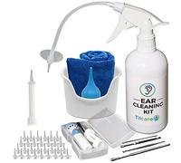 Tilcare Kit Limpiador de oídos con Aspirador Electrico- Sistema de lavado de oídos- Kit de limpieza para oídos perfectos - Incluye Lavabo, Jeringa, Kit Curetas, Toalla y 33 Puntas Desechables