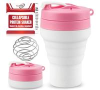 Tilcore Agitador De Proteínas Plegable Rosa Grado Alimenticio, Tapa A Prueba De Fugas De 600 Ml / 20 Oz - Vasos Mezcladores De Silicona Reutilizables Con Bola Mezcladora Para Batidos De Proteínas