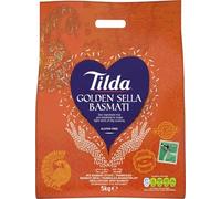 Tilda Golden Sella Basmati Arroz Basmati 5 kg - Basmati precocido al vapor | Granos extralargos | No pegajoso y aromático | Ideal para Biryani, curry, pilaf con adhesivo Kajal