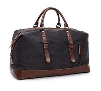 TILEMALL Bolsa de lona de gran tamaño para llevar en bolsa de viaje más bolso de hombro Crossbody durante la noche Bolsa de fin de semana unisex bolsa de viaje con asa de cuero PU