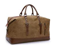 TILEMALL Bolsa de lona de gran tamaño para viajes, bolsa de hombro cruzada, bolsa de viaje unisex con asa de piel sintética, café, 54cm*33cm*24cm