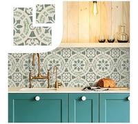 Tilingview Azulejos autoadhesivos mate de 8 x 8 pulgadas para cocina, azulejos de mosaico vintage para baño, dormitorio, lavandería, caravana (flor verde)
