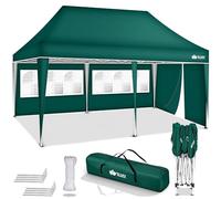 tillvex Cenador plegable de 3 x 6 m resistente al agua, altura regulable, protección ultravioleta de 50+, carpa para fiestas en el jardín, con bolsa (verde, con 3 paneles laterales)