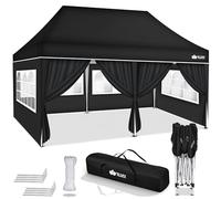 tillvex Cenador plegable plegable de 3 x 6 m, altura regulable, protección UV 50+, con bolsa para jardín, color negro, con 6 paneles laterales