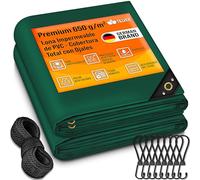 tillvex® Lona con Ojales + 10 Ganchos y Cuerda de 15 m, Lona de 650 g/m² Exterior, Impermeable y al desgarro, Lona de PVC Universal para Camiones, Piscinas, Muebles de jardín, Cubierta